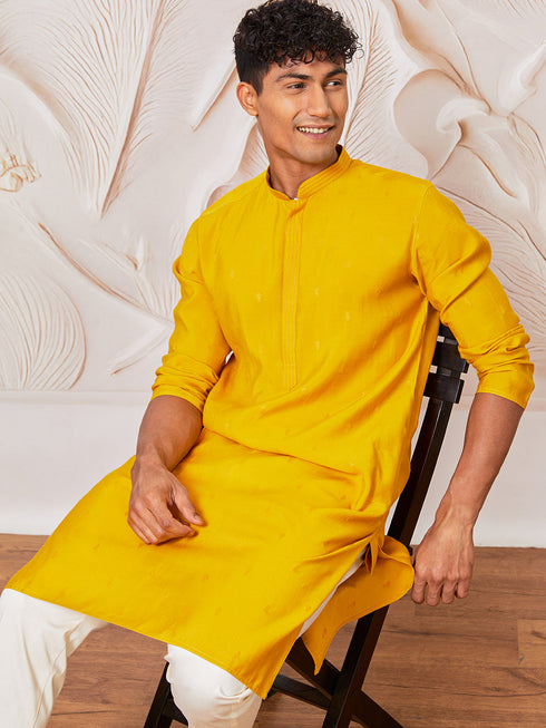 Men's Mustard Cotton Blend Kurta Pant Set